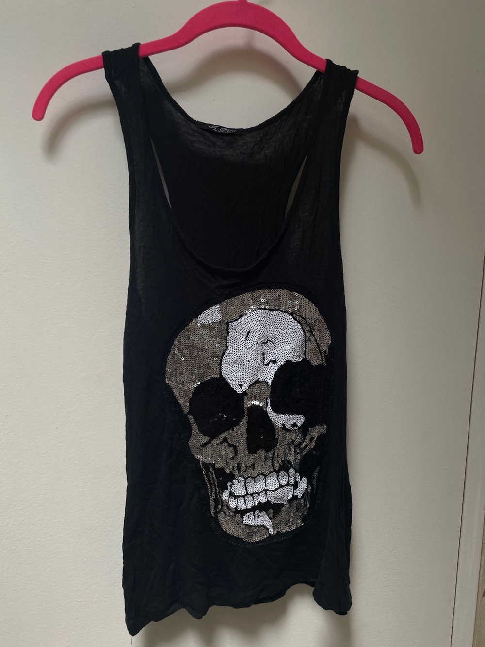 Black Sequin Skull Tank Top